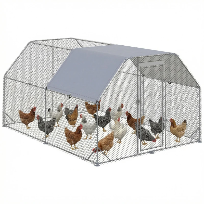 PawHut Walk in Chicken Run Chicken Coop Hen House Outdoor with Roof for 10-12 Chickens, 380 x 280 x 195cm