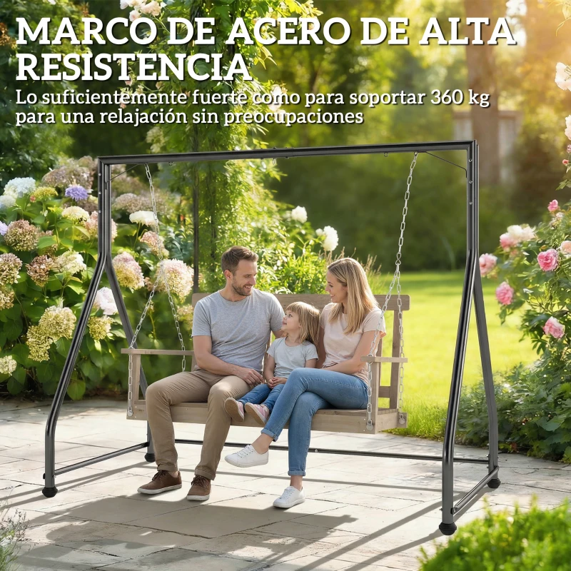 Outsunny Soporte para Columpio de Acero Estructura de Columpio de 2 y 3 Asientos Carga 360 kg 210x117x175 cm Negro