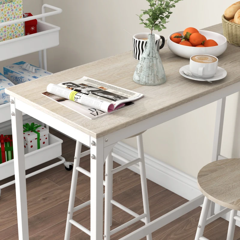 HOMCOM Mesa Alta de Cocina con Taburetes Marco de Acero Estilo Industrial Mesa Alta para Comedor Natural y Blanco
