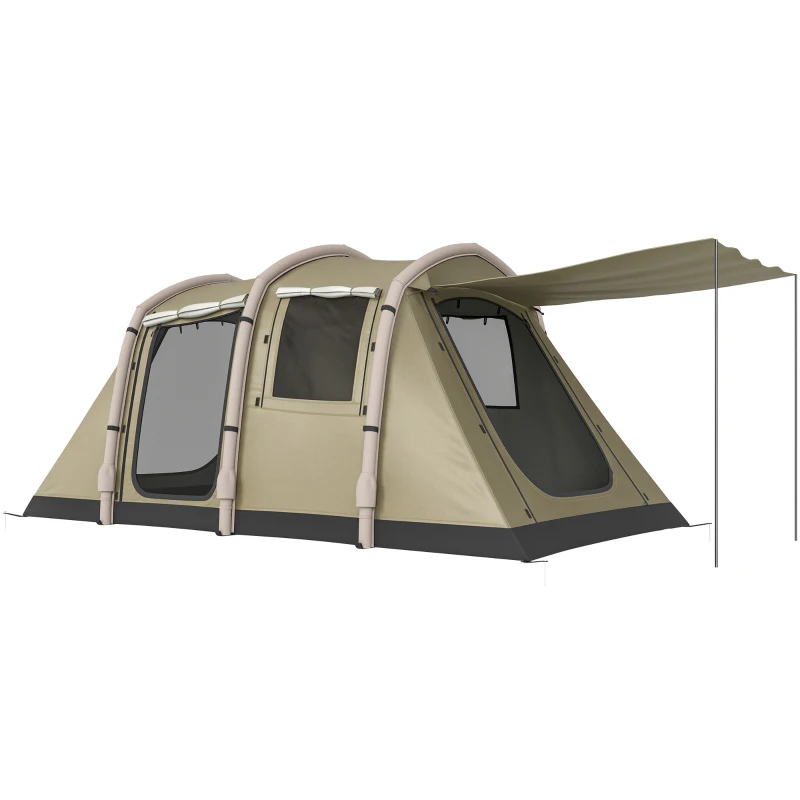 Outsunny Tente gonflable 5-6 personnes Montage rapide Tente extérieure pour camping avec pompe à main Fenêtres en mesh Piquets Auvent