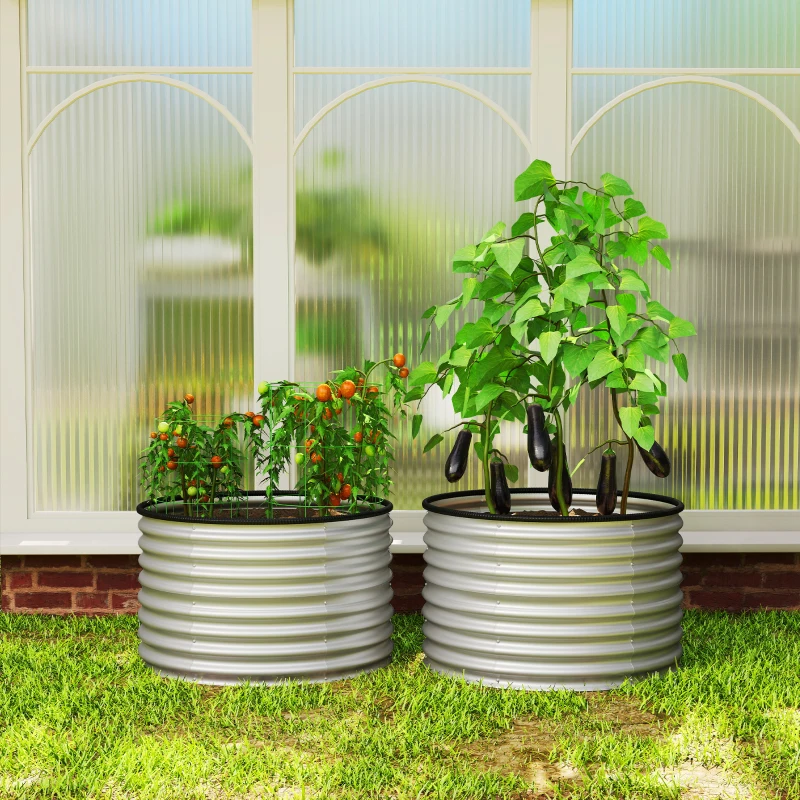 Outsunny Lot de 2 jardinières surélevées kit de jardinière ronde surélevée fonds ouverts acier galvanisé 90 x 90 x 56 cm argent