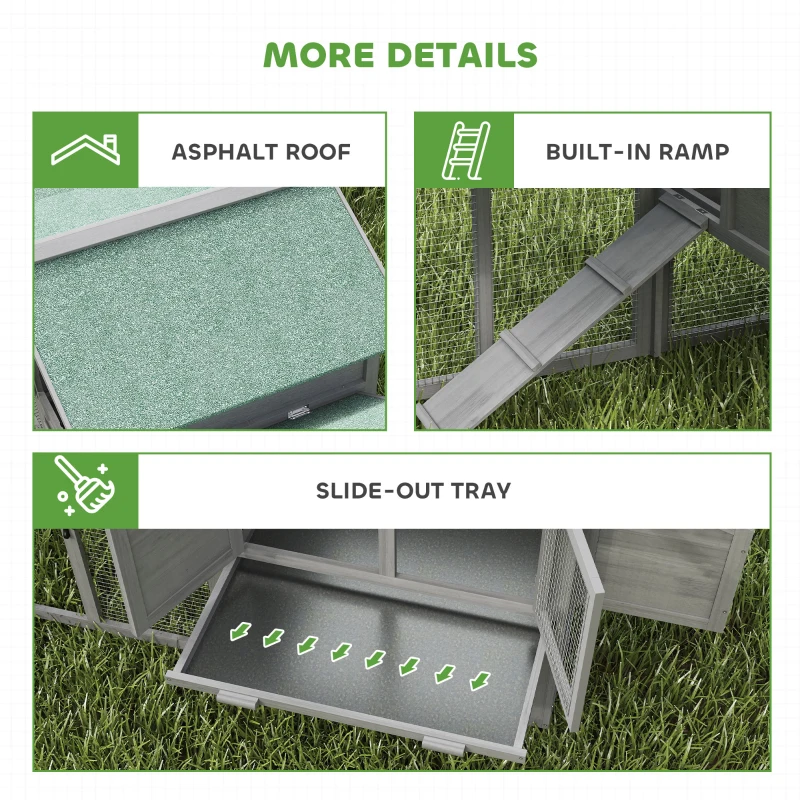 PawHut Kippenhok van hout Kippenhuis met buitenren nestkast helling uitschuifbare lade voor 2-4 kippen 168x75x103cm grijs