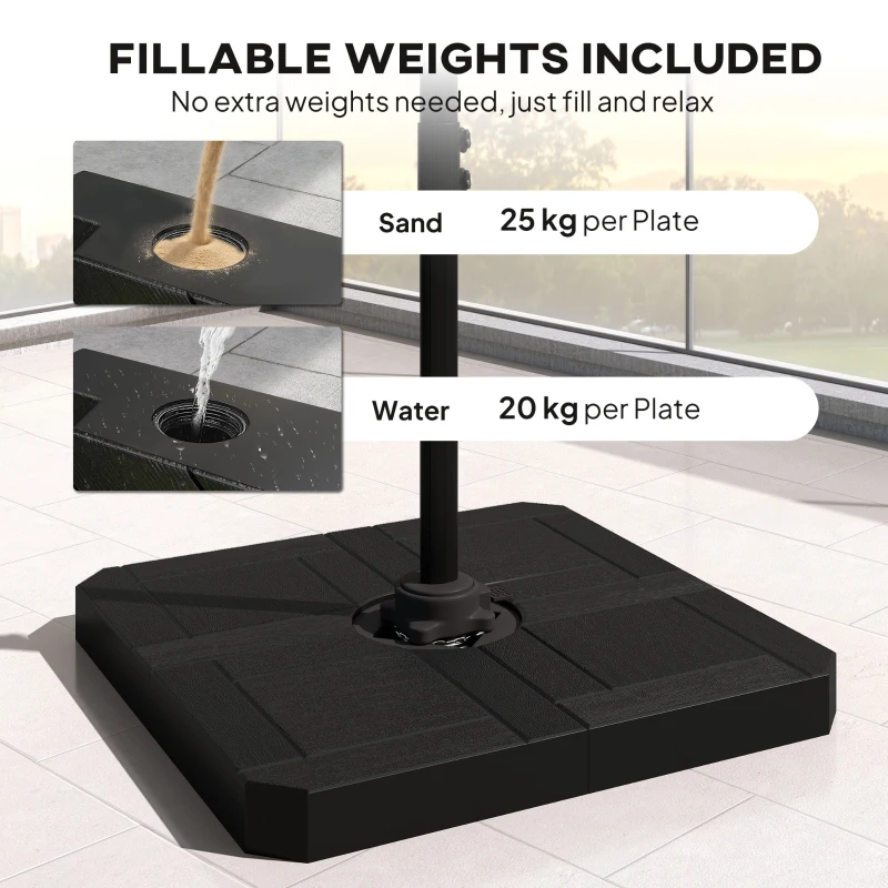 Outsunny 2.4 x 2.4m Cantilever Parasol with Umbrella Weights, UPF50+ Offset Outdoor Umbrella w/ Easy Tilt Adjustment, Cream White