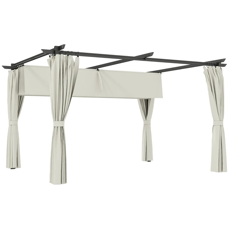 Outsunny Pergola 3 x 3 m avec Auvent Rétractable et Rideaux, Abri de Soleil UPF30+ pour Jardin, Terrasse, Extérieur