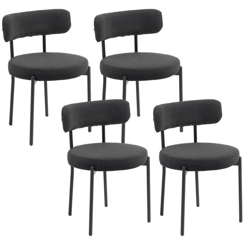 HOMCOM Set de 4 scaune de sufragerie cu spătar din țesătură picioare din oțel 51 x 51 x 76 cm negru