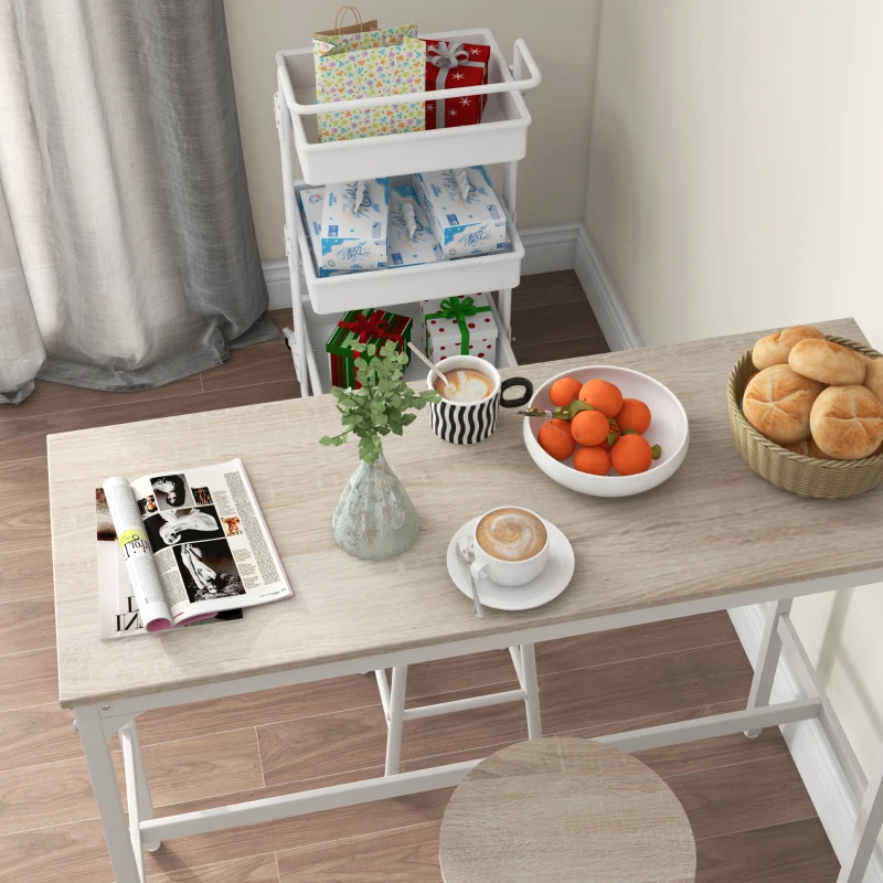 HOMCOM Mesa Alta de Cocina con Taburetes Marco de Acero Estilo Industrial Mesa Alta para Comedor Natural y Blanco