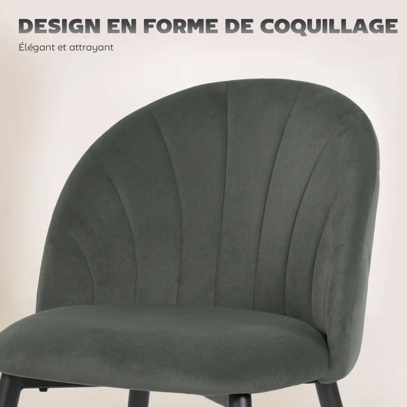 HOMCOM Lot de 2 chaises de salle à manger, chaises de cuisine rembourrées sans accoudoirs, pieds en acier, 52x55x79cm, gris