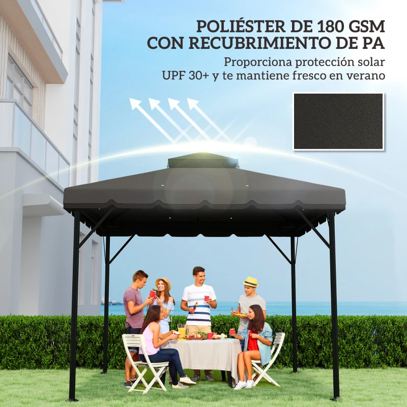 Outsunny Toldo de Recambio 3x3 m Solo Tela con Doble Techo y Drenaje, 300x300 cm, Gris Claro