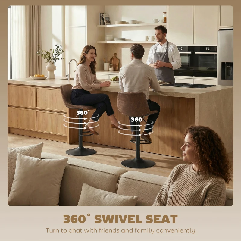 HOMCOM Bar Stools Set of 2, Modern Swivel Barstools with Footrest for Kitchen Island and Dining Room, Brown