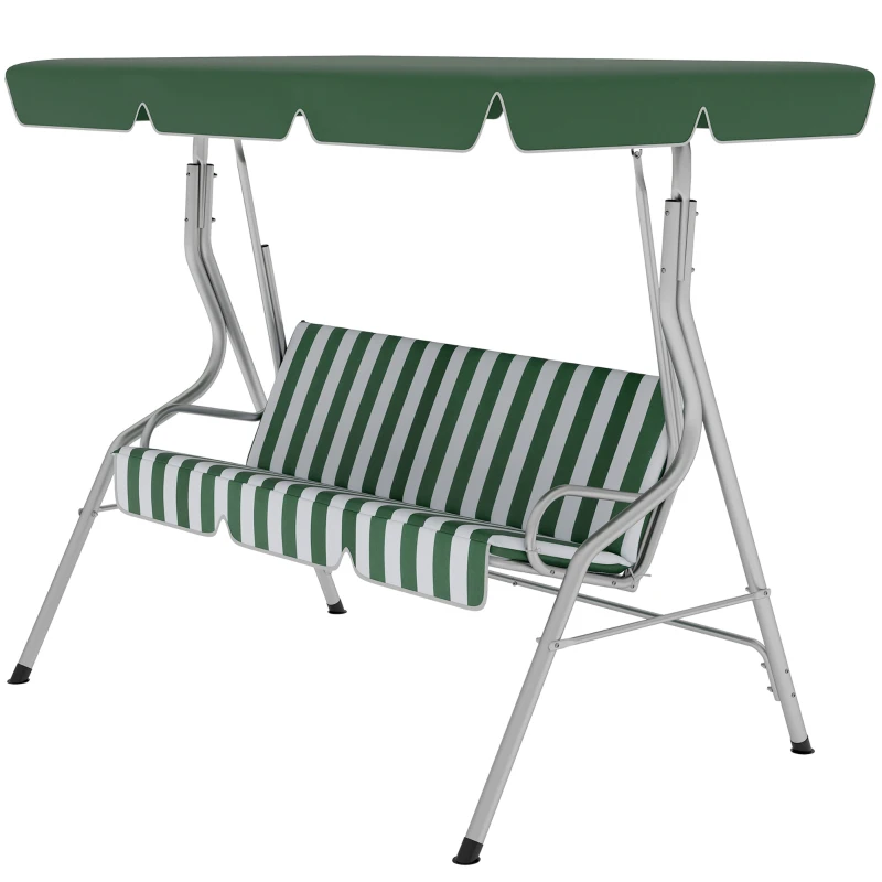 Outsunny Dondolo da giardino 3 posti con tetto inclinabile, 170x110x153 cm, Verde