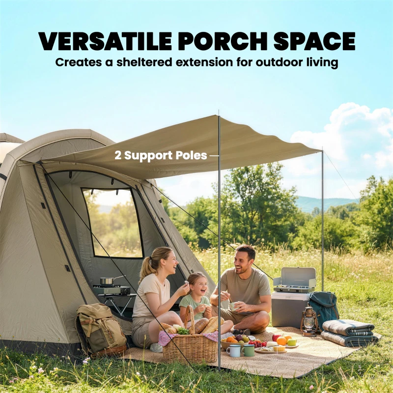 Outsunny Tente gonflable 5-6 personnes Montage rapide Tente extérieure pour camping avec pompe à main Fenêtres en mesh Piquets Auvent