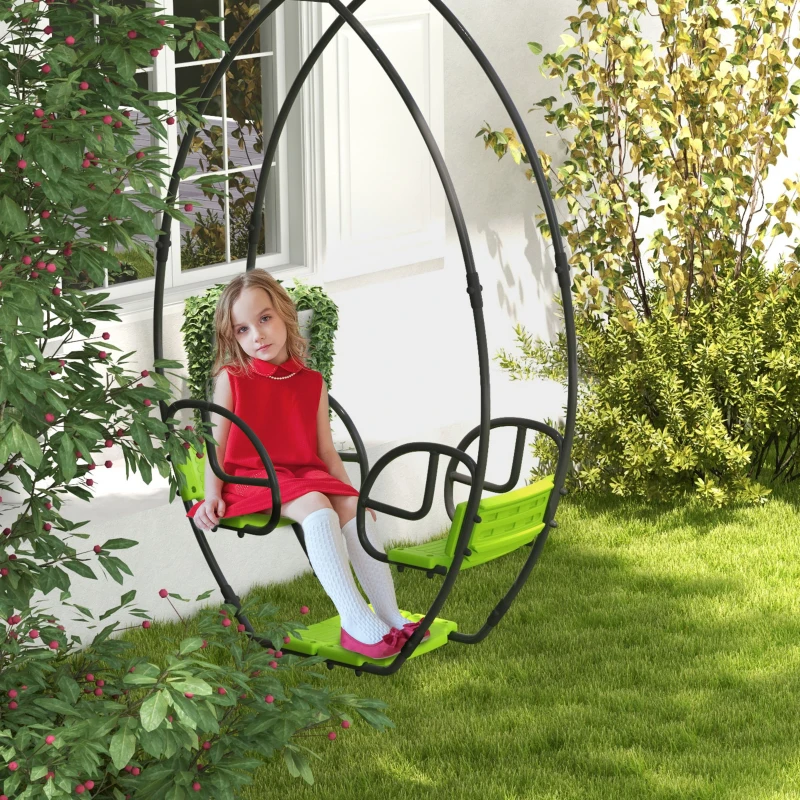 Outsunny Altalena per bambini struttura in metallo con maniglia per 2 bambini da 3 a 6 anni 110,5 x 40,5 x 180 cm verde