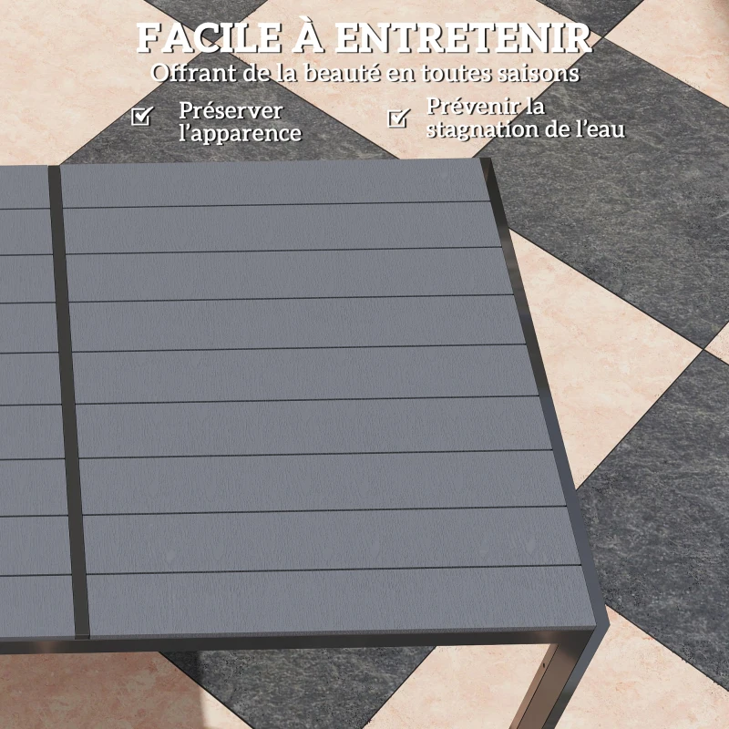 Outsunny Table de jardin extérieure avec 6 chaises empilables, plateau à lattes 150 cm, structure en acier anti-rouille, gris