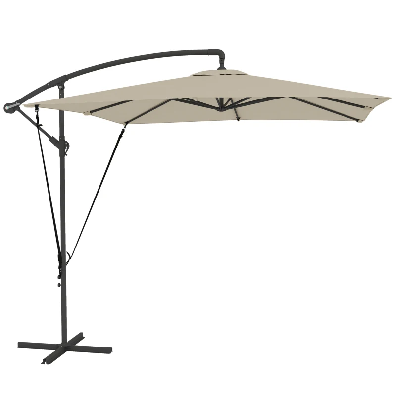 Outsunny Parasol déporté, parasol de jardin extérieur, Toile ajustable, 8 baleines, base en croix et manivelle, 2,5 x 2,5 m, kaki