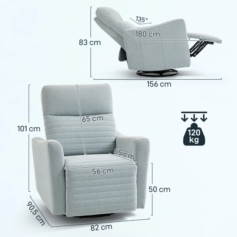 HOMCOM Fauteuil inclinable, fauteuil de relaxation avec repose-pieds, pivotant à 360°, basculant, 82 x 90,5 x 101 cm, gris-bleu(m-3)