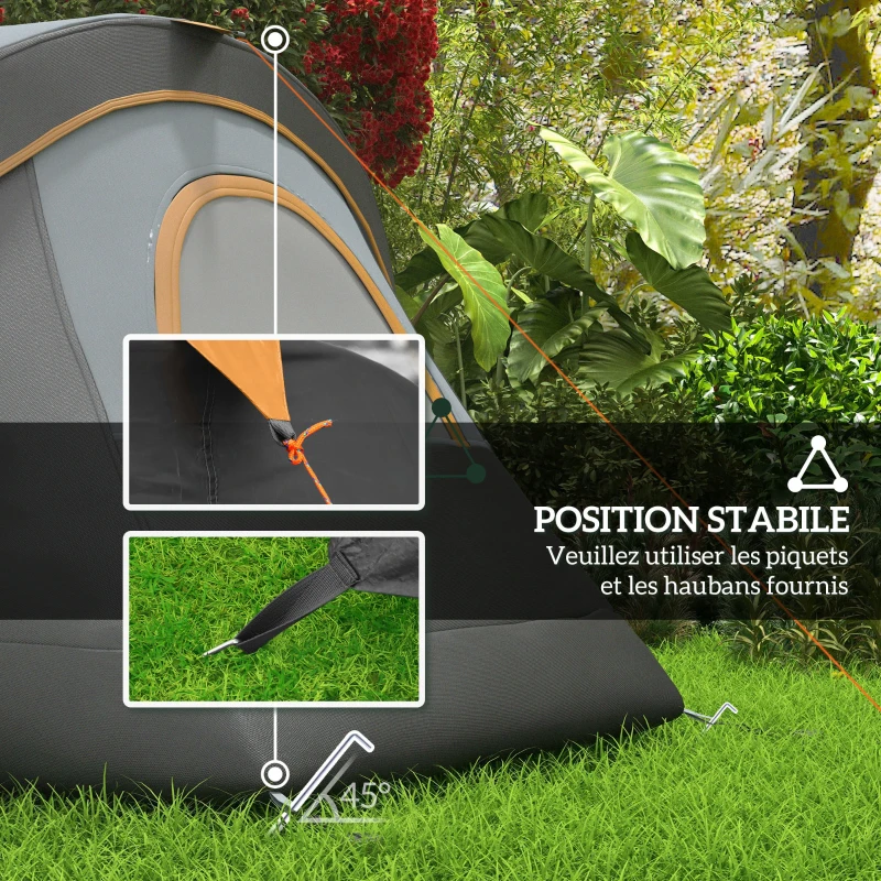 Outsunny Tente de camping familiale 5-6 pers. - tente tunelle imperméable légère ventilée - grande porte + 2 fenêtres gris clair