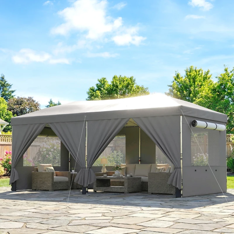 Outsunny Tonnelle de jardin 3 x 6 m pop up tonnelle pliante réglable en hauteur protection UV50+ montage facile gris foncé