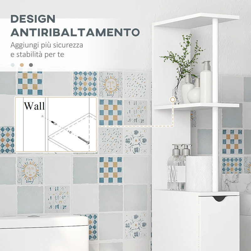 HOMCOM Mobile Colonna Bagno Salvaspazio con Armadietto, Ripiani e Cassetti, 15x33x136.8 cm, Bianco