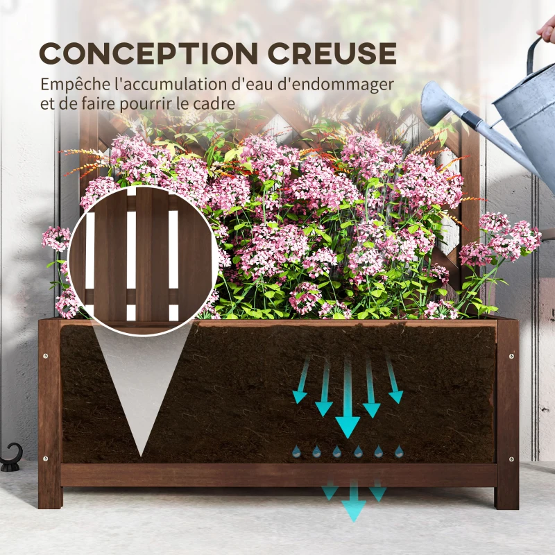Outsunny Jardinière avec Treillis bac à Fleurs 76 x 36 x 170 cm Fond à Lattes Bois Sapin pré-huilé marron foncé