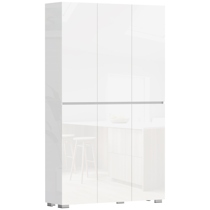 HOMCOM Aparador alto cocina armario de cocina de alto brillo 6 puertas con cierre suave estantes regulables blanco