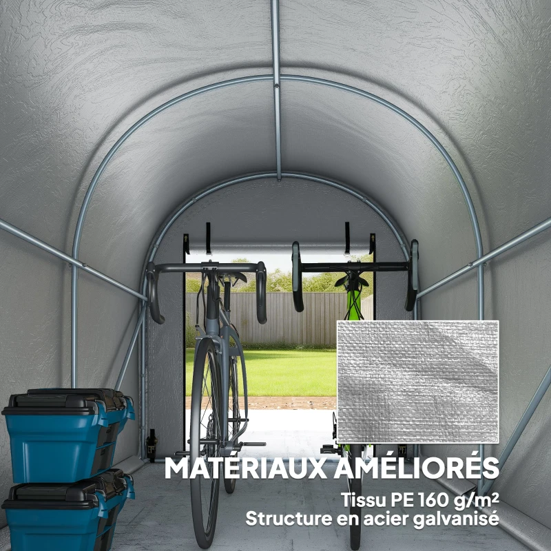 Outsunny Abri Portable 8' x 5', Tente à Vélos Résistante à l'Eau avec Porte à Fermeture Éclair Enroulable et Cadre en Acier Galvanisé, Gris Clair