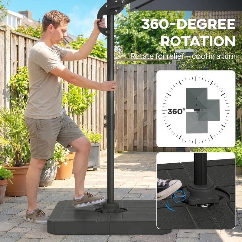Outsunny 2.4 x 2.4m Cantilever Parasol with Umbrella Weights, UPF50+ Offset Outdoor Umbrella w/ Easy Tilt Adjustment, Dark Grey