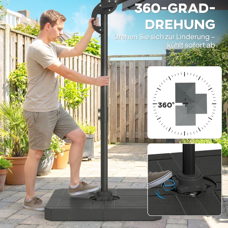Outsunny Alu zweefparasol Ø244cm parasol met slinger waterafstotend 360° draaibaar Donkergrijs