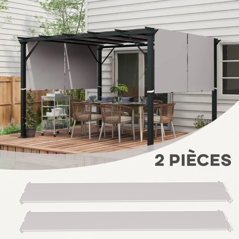 Outsunny Lot de 2 toiles de rechange pergola rétractable 4,9 x 1,2 m pour pergola de 3 x 3 m polyester protection UV kaki clair