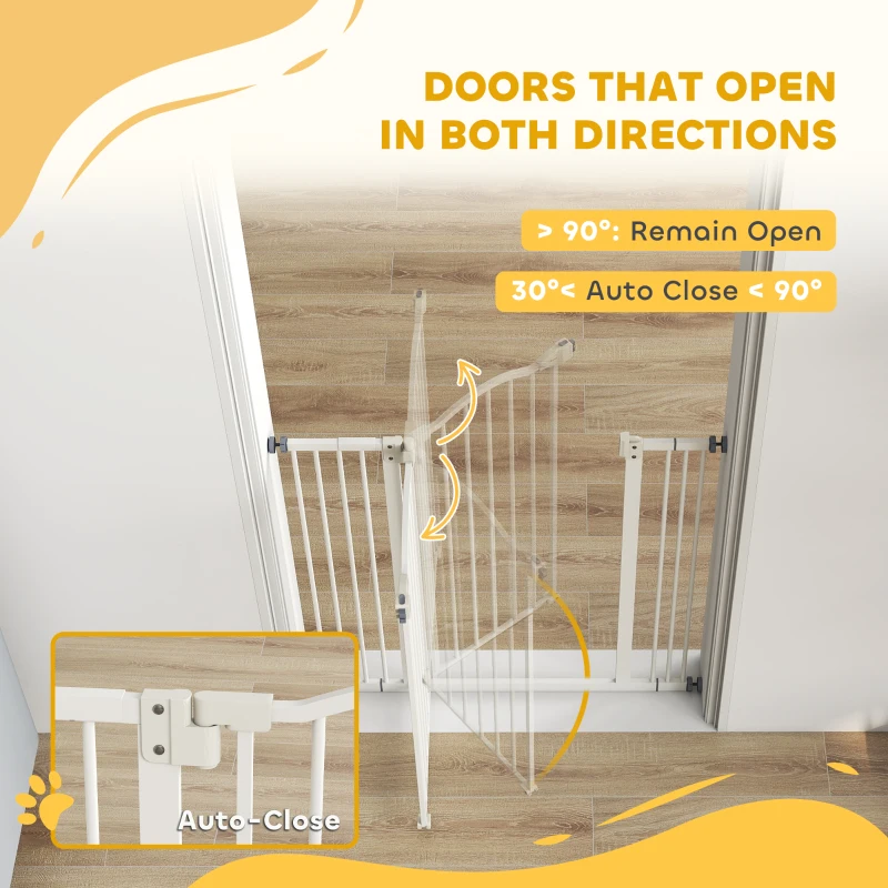 PawHut Metal 74-87cm Adjustable Pet Gate Safety Barrier w/ Auto-Close Door White