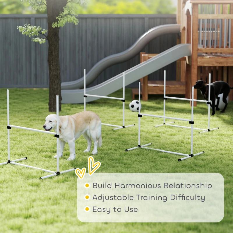 PawHut 4 Pieces Dog Agility Training Equipment, Adjustable Height Jumps Hurdle with Carrying Bag for Outdoor, White