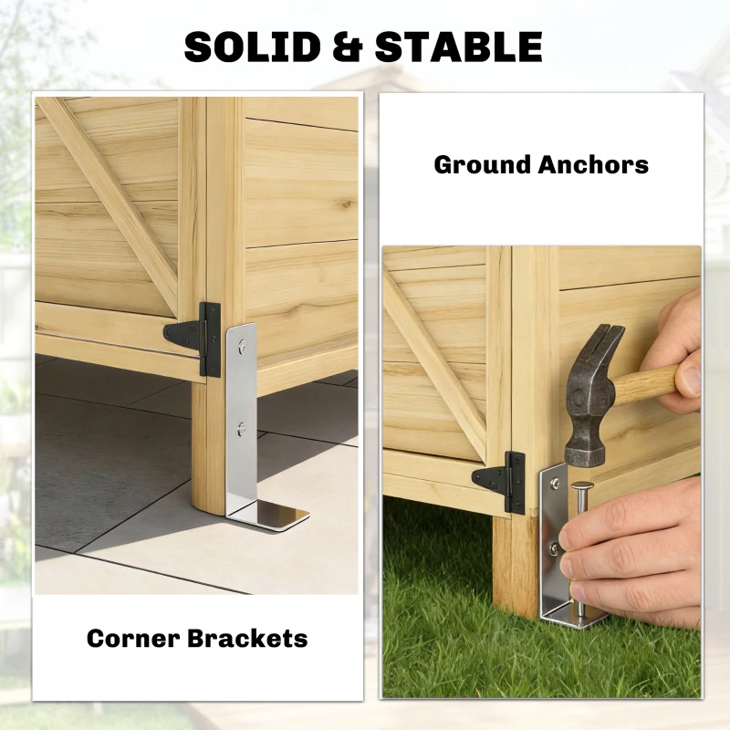 Outsunny Wooden Shed with Double-Zone Design, Garden Tool Shed, Natural Wood