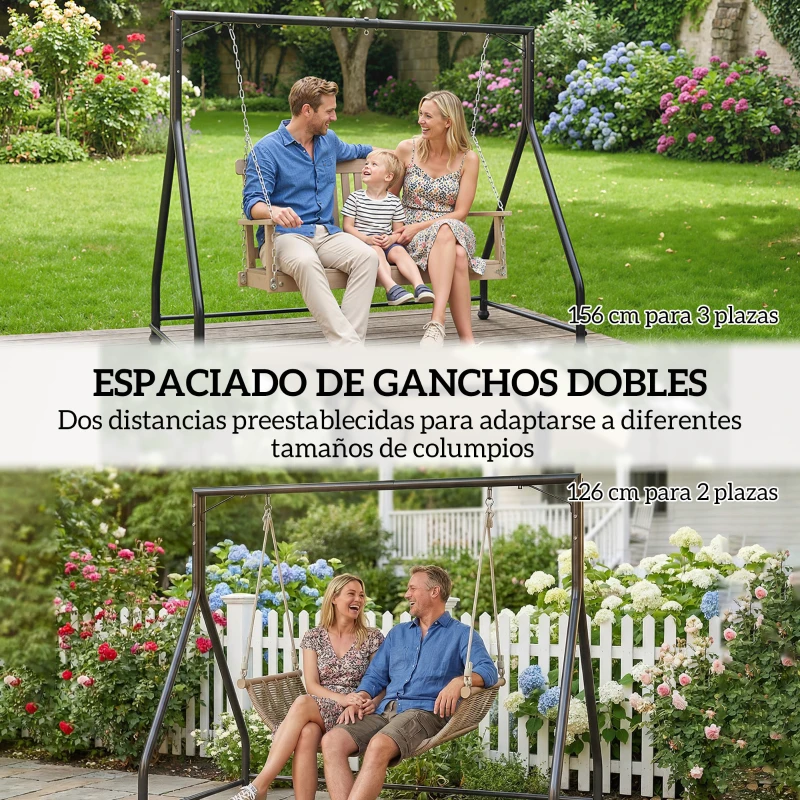 Outsunny Soporte para Columpio de Acero Estructura de Columpio de 2 y 3 Asientos Carga 360 kg 210x117x175 cm Negro