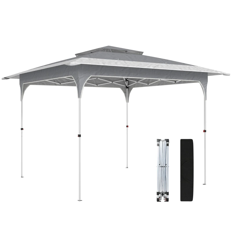 Outsunny Pavillon 3,5 x 3,5 m Wasserdicht Höhenverstellbar Pop-up Faltpavillon mit Ein-Knopf-Aufbau Doppeldach, UV 50+