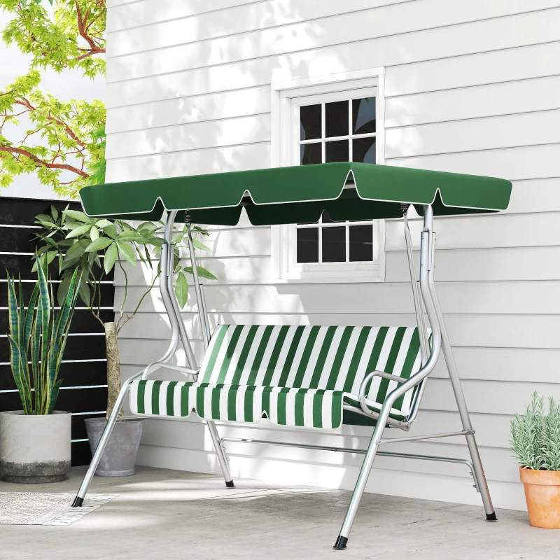 Outsunny Dondolo da giardino 3 posti con tetto inclinabile, 170x110x153 cm, Verde