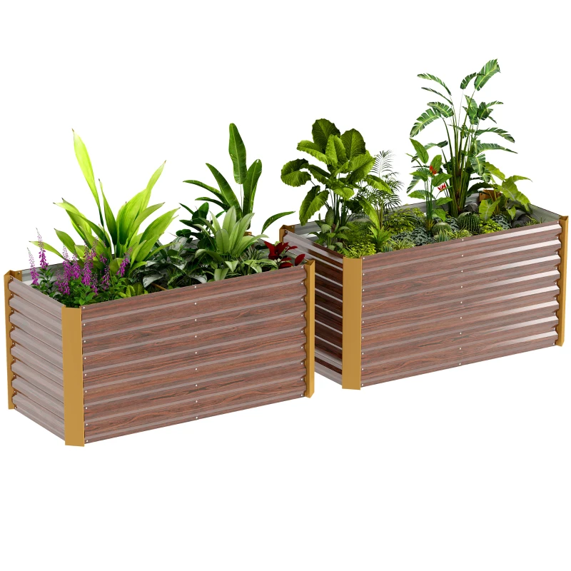 Outsunny Set paturi înălțate 2 buc., jardiniere, extra adânci, metal, 120 x 60 x 60 cm Maro