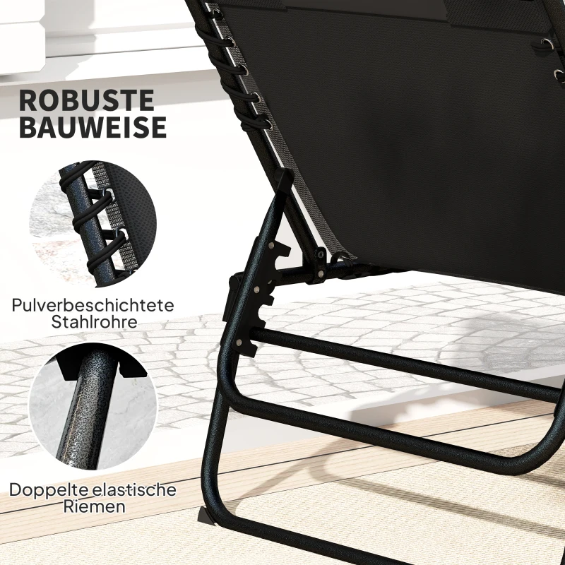 Outsunny 2er Set Sonnenliege klappbar Gartenliege mit Kopfkissen 5-Fach höhenverstellbarer Rückenlehne Seitentasche Schwarz