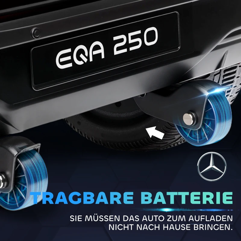 HOMCOM Elektro Kinderauto, lizenzierter Mercedes-Benz EQA, 3-8 km/h, Musik, Scheinwerfer, Hupe, Fernsteuerung, schwarz