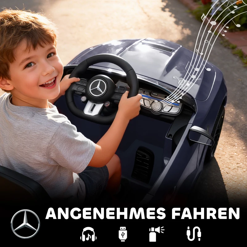 AIYAPLAY Kinder-Elektroauto, Mercedes-Design, 12V Motoren, Fernbedienung, LED-Lichter, Musik, für 3-6 Jahren Kinder, Grau