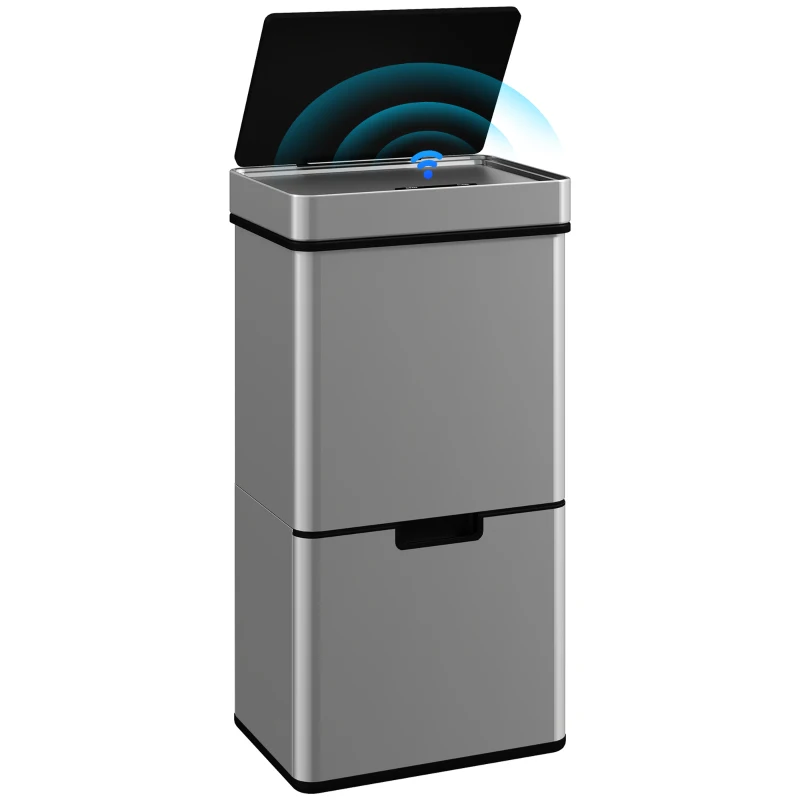 HOMCOM Pattumiera 72L a 3 Scomparti con Sensore Infrarossi e Apertura Automatica, in Acciaio e ABS, 42x30x81 cm