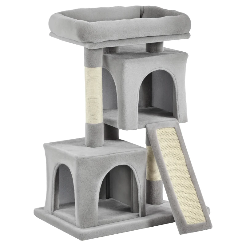 PawHut Cat Tree for Indoor Cats 81cm Cat Scratching Post Scratch Board Kitten Tower Climbing Frame Grey