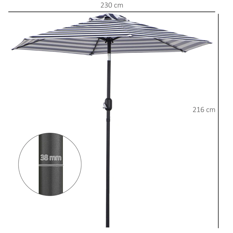 Outsunny Umbrela de Gradina Reglabila Φ227cm in metal Design dungat, Albastru si Alb