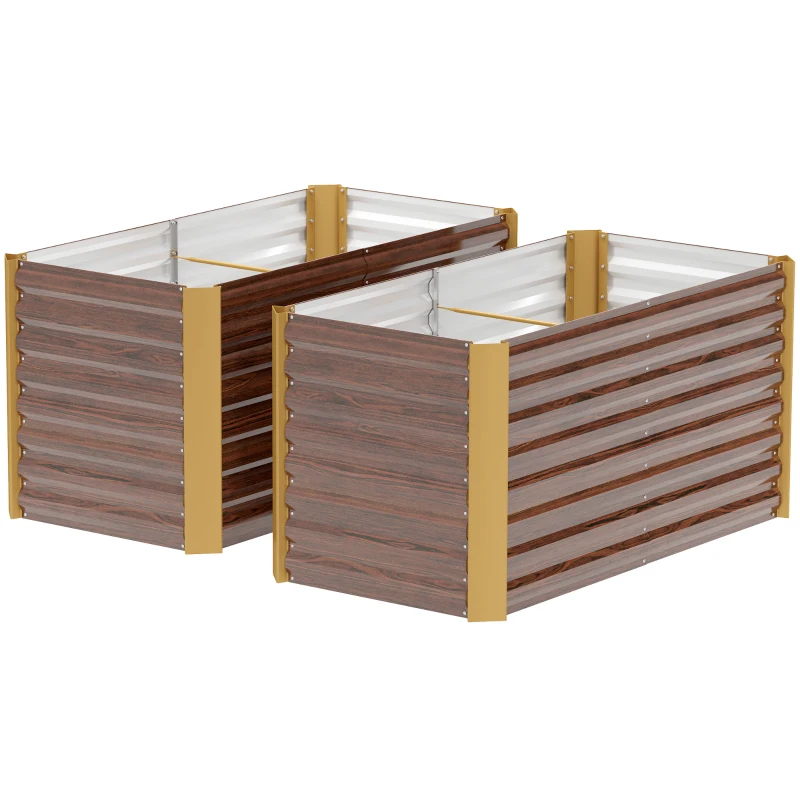 Outsunny Set paturi înălțate 2 buc., jardiniere, extra adânci, metal, 120 x 60 x 60 cm Maro