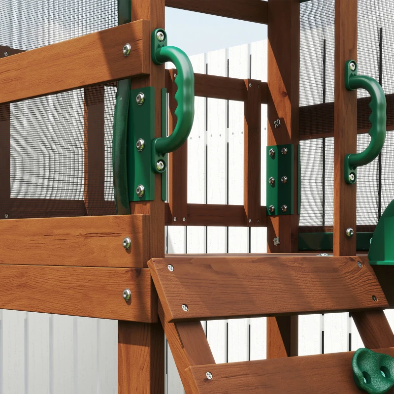 AIYAPLAY Speeltoren Klimrek Hout Schommelset met Glijbaan 2 Schommels Klimwand voor Kinderen van 3-8 Jaar 315x284x233 cm Groen