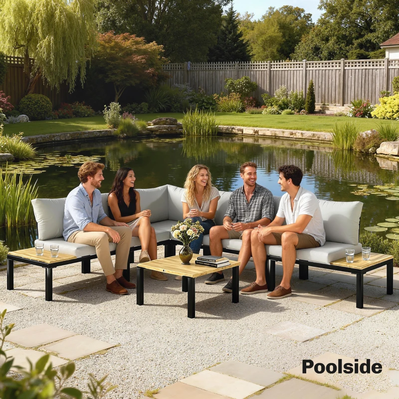 Outsunny Garden Furniture Set, 6 Piece Corner Sofa Set with Loveseat, Coffee Table, Sofa with Integrated Side Table