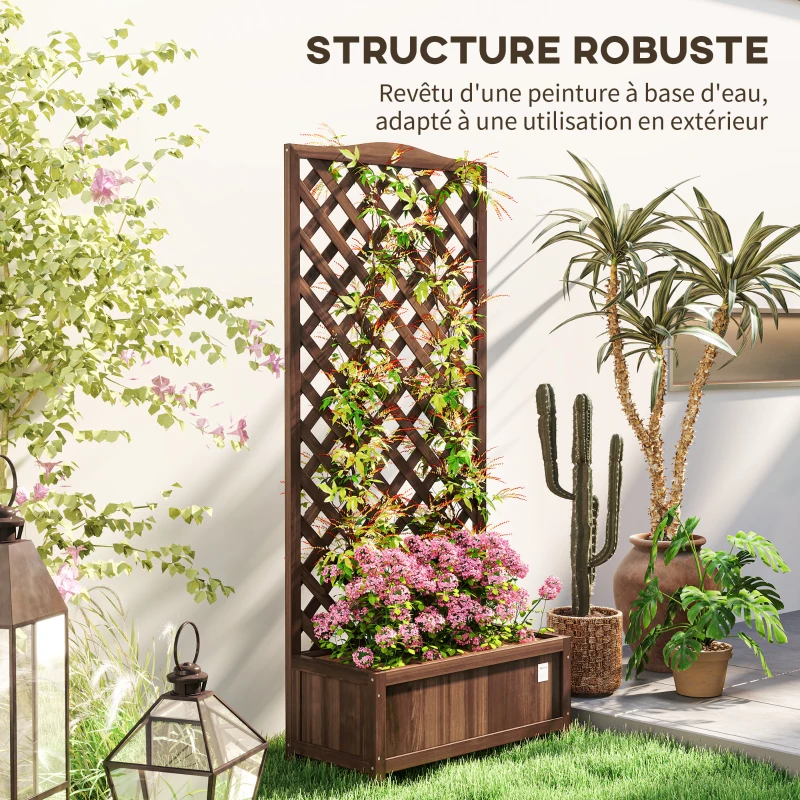 Outsunny Jardinière avec Treillis bac à Fleurs 76 x 36 x 170 cm Fond à Lattes Bois Sapin pré-huilé marron foncé