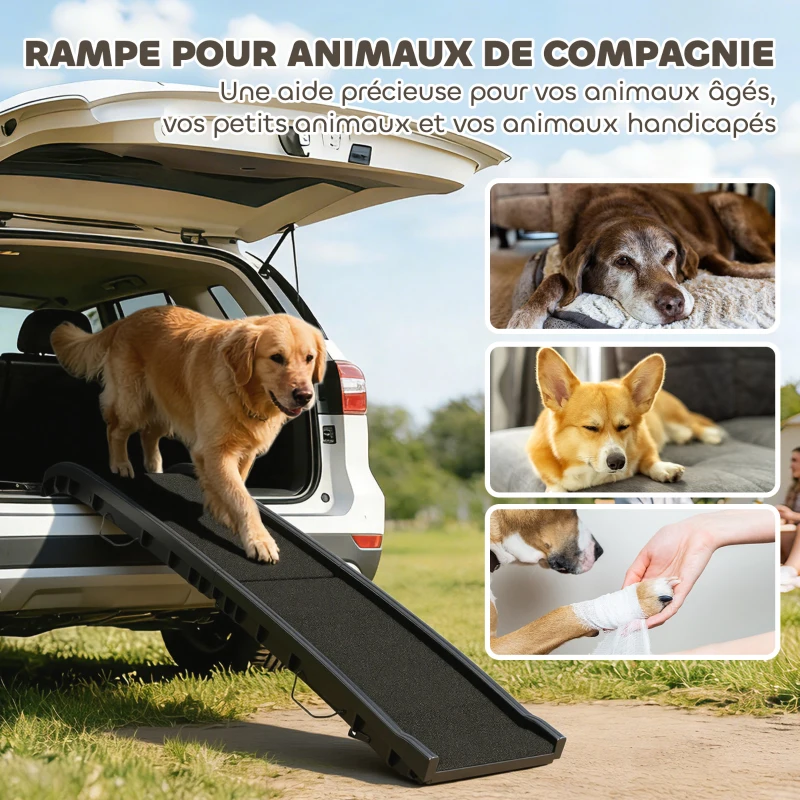 PawHut Rampe pliable pour chiens, escalier pour chien en PP avec pente douce et surface antidérapante, 155x38,5x15,5cm, noir