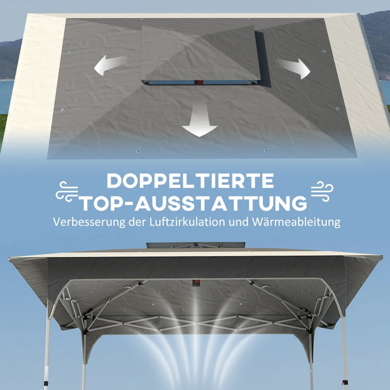 Outsunny Pavillon 3,5 x 3,5 m Wasserdicht Höhenverstellbar Pop-up Faltpavillon mit Ein-Knopf-Aufbau Doppeldach, UV 50+