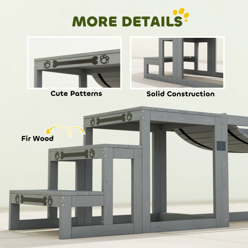 PawHut 3 Pieces Wooden Dog Agility Training Equipment with Soft Bridge, Pause Platform and Pet Stair for Outdoor, Grey