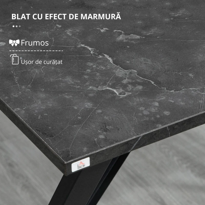 Homcom Masa Bar 120 cm – Blat Marmura, 4 Persoane, Design Modern