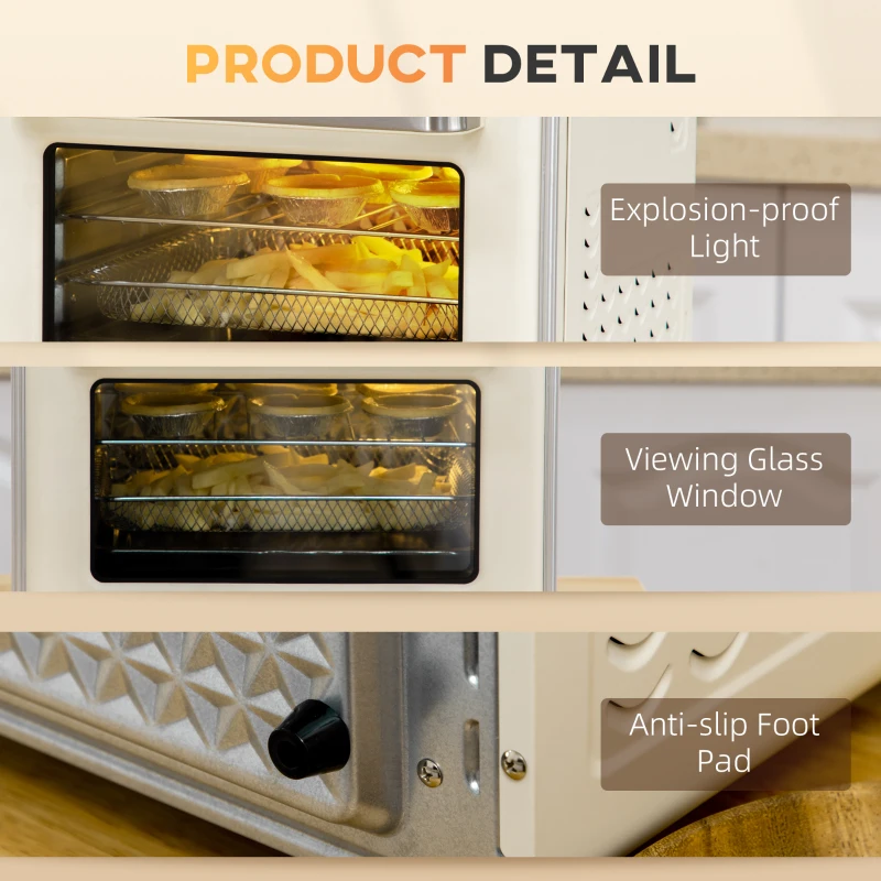 HOMCOM Mini Cuptor 5-in-1, Capacitate 20 L, 1400W, 1 Grătar, 1 Tavă, Timer 60 Min